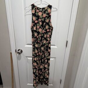 E.D. Michaels Womens Maxi Dress Vintage Floral Rose Black Size 9/10